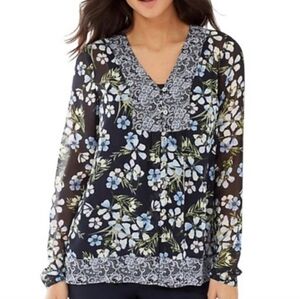 J Jill Blue Floral Button Front Top
